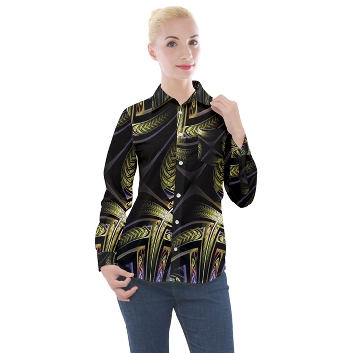 Fractal Texture Pattern Women s Long Sleeve Pocket Shirt