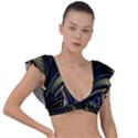 Fractal Texture Pattern Plunge Frill Sleeve Bikini Top View1