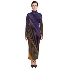 Rainbow Waves Mesh Colorful 3d Turtleneck Maxi Dress