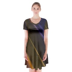 Rainbow Waves Mesh Colorful 3d Short Sleeve V-neck Flare Dress