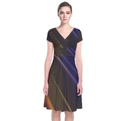 Rainbow Waves Mesh Colorful 3d Short Sleeve Front Wrap Dress