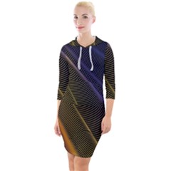 Rainbow Waves Mesh Colorful 3d Quarter Sleeve Hood Bodycon Dress