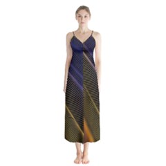 Rainbow Waves Mesh Colorful 3d Button Up Chiffon Maxi Dress by HermanTelo