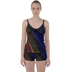 Rainbow Waves Mesh Colorful 3d Tie Front Two Piece Tankini by HermanTelo