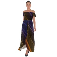 Rainbow Waves Mesh Colorful 3d Off Shoulder Open Front Chiffon Dress by HermanTelo