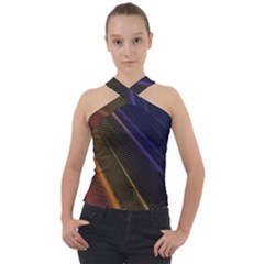 Rainbow Waves Mesh Colorful 3d Cross Neck Velour Top