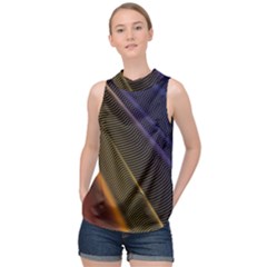 Rainbow Waves Mesh Colorful 3d High Neck Satin Top