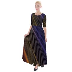 Rainbow Waves Mesh Colorful 3d Half Sleeves Maxi Dress