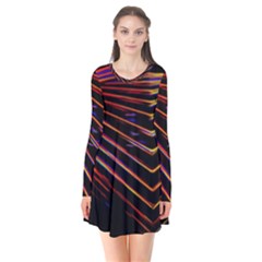 Abstract Neon Background Light Long Sleeve V-neck Flare Dress by HermanTelo