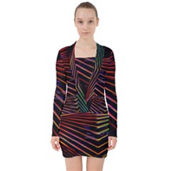 Abstract Neon Background Light V-neck Bodycon Long Sleeve Dress by HermanTelo