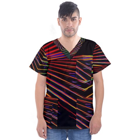 Abstract Neon Background Light Men s V-neck Scrub Top by HermanTelo