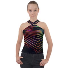 Abstract Neon Background Light Cross Neck Velour Top by HermanTelo