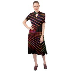 Abstract Neon Background Light Keyhole Neckline Chiffon Dress