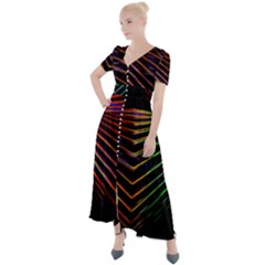 Abstract Neon Background Light Button Up Short Sleeve Maxi Dress