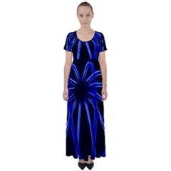 Light Effect Blue Bright Design High Waist Short Sleeve Maxi Dress by HermanTelo