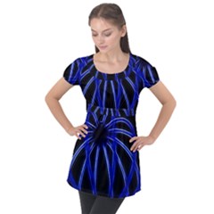 Light Effect Blue Bright Design Puff Sleeve Tunic Top