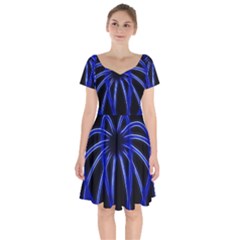 Light Effect Blue Bright Design Short Sleeve Bardot Dress