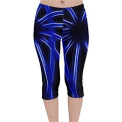 Light Effect Blue Bright Design Velvet Capri Leggings 