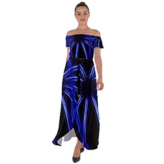 Light Effect Blue Bright Design Off Shoulder Open Front Chiffon Dress