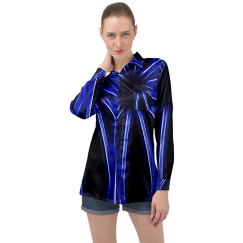 Light Effect Blue Bright Design Long Sleeve Satin Shirt by HermanTelo