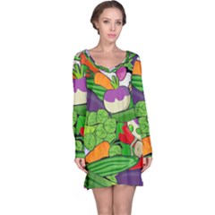 Vegetables Bell Pepper Broccoli Long Sleeve Nightdress by HermanTelo