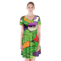 Vegetables Bell Pepper Broccoli Short Sleeve V-neck Flare Dress by HermanTelo