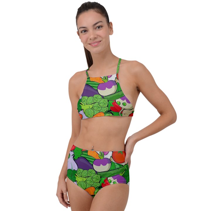 Vegetables Bell Pepper Broccoli High Waist Tankini Set