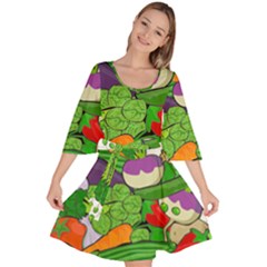 Vegetables Bell Pepper Broccoli Velour Kimono Dress by HermanTelo