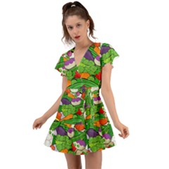 Vegetables Bell Pepper Broccoli Flutter Sleeve Wrap Dress by HermanTelo