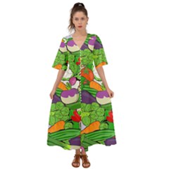 Vegetables Bell Pepper Broccoli Kimono Sleeve Boho Dress