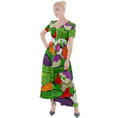 Vegetables Bell Pepper Broccoli Button Up Short Sleeve Maxi Dress by HermanTelo