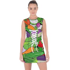 Vegetables Bell Pepper Broccoli Lace Up Front Bodycon Dress