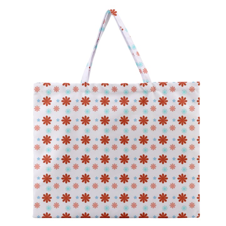 Background Flowers Multicolor Zipper Large Tote Bag