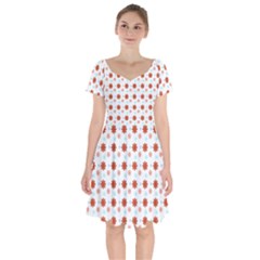 Background Flowers Multicolor Short Sleeve Bardot Dress