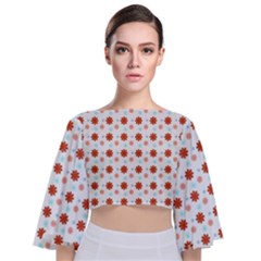 Background Flowers Multicolor Tie Back Butterfly Sleeve Chiffon Top