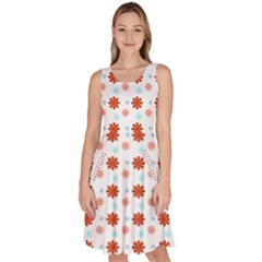 Background Flowers Multicolor Knee Length Skater Dress With Pockets