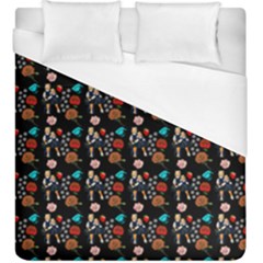 Retro Girls Dress In Black Pattern Black Duvet Cover (king Size) by snowwhitegirl