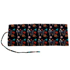 Retro Girls Dress In Black Pattern Black Roll Up Canvas Pencil Holder (s)