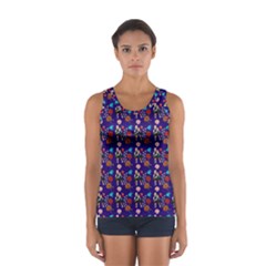 Retro Girls Dress In Black Pattern Blue Sport Tank Top  by snowwhitegirl