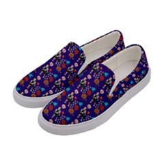 Retro Girls Dress In Black Pattern Blue Women s Canvas Slip Ons by snowwhitegirl