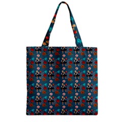 Retro Girls Dress In Black Pattern Blue Teal Zipper Grocery Tote Bag