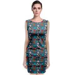 Retro Girls Dress In Black Pattern Blue Teal Classic Sleeveless Midi Dress by snowwhitegirl