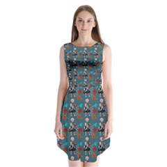 Retro Girls Dress In Black Pattern Blue Teal Sleeveless Chiffon Dress   by snowwhitegirl