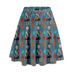 Retro Girls Dress In Black Pattern Blue Teal High Waist Skirt by snowwhitegirl