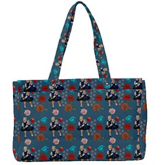 Retro Girls Dress In Black Pattern Blue Teal Canvas Work Bag