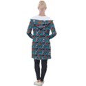 Retro Girls Dress In Black Pattern Blue Teal Longline Hooded Cardigan View2