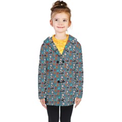 Retro Girls Dress In Black Pattern Blue Teal Kids  Double Breasted Button Coat by snowwhitegirl