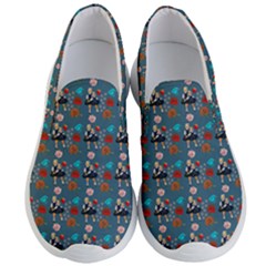 Retro Girls Dress In Black Pattern Blue Teal Men s Lightweight Slip Ons