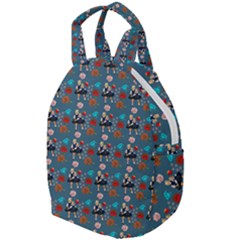 Retro Girls Dress In Black Pattern Blue Teal Travel Backpacks