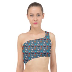 Retro Girls Dress In Black Pattern Blue Teal Spliced Up Bikini Top  by snowwhitegirl